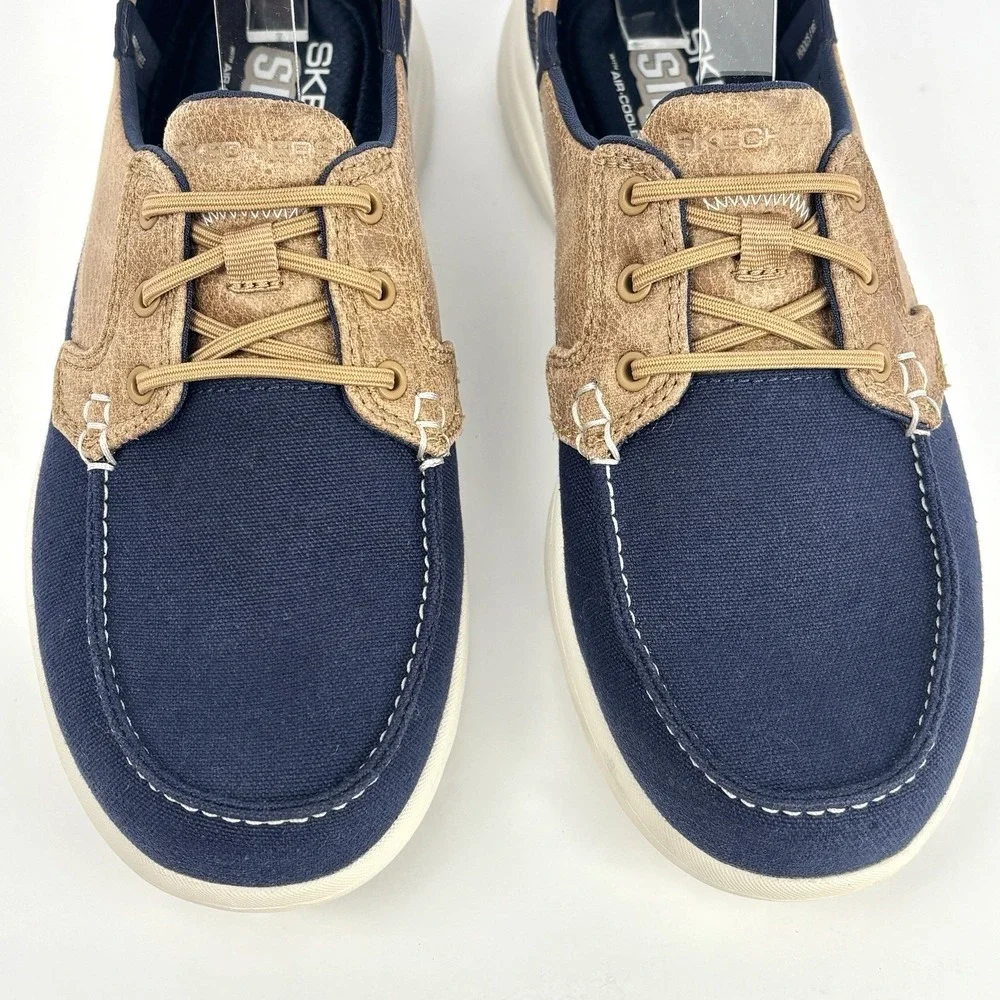 Skechers Slip-Ins Boat Shoes Navy Tan Canvas Women's 7 Air Cooled Memory